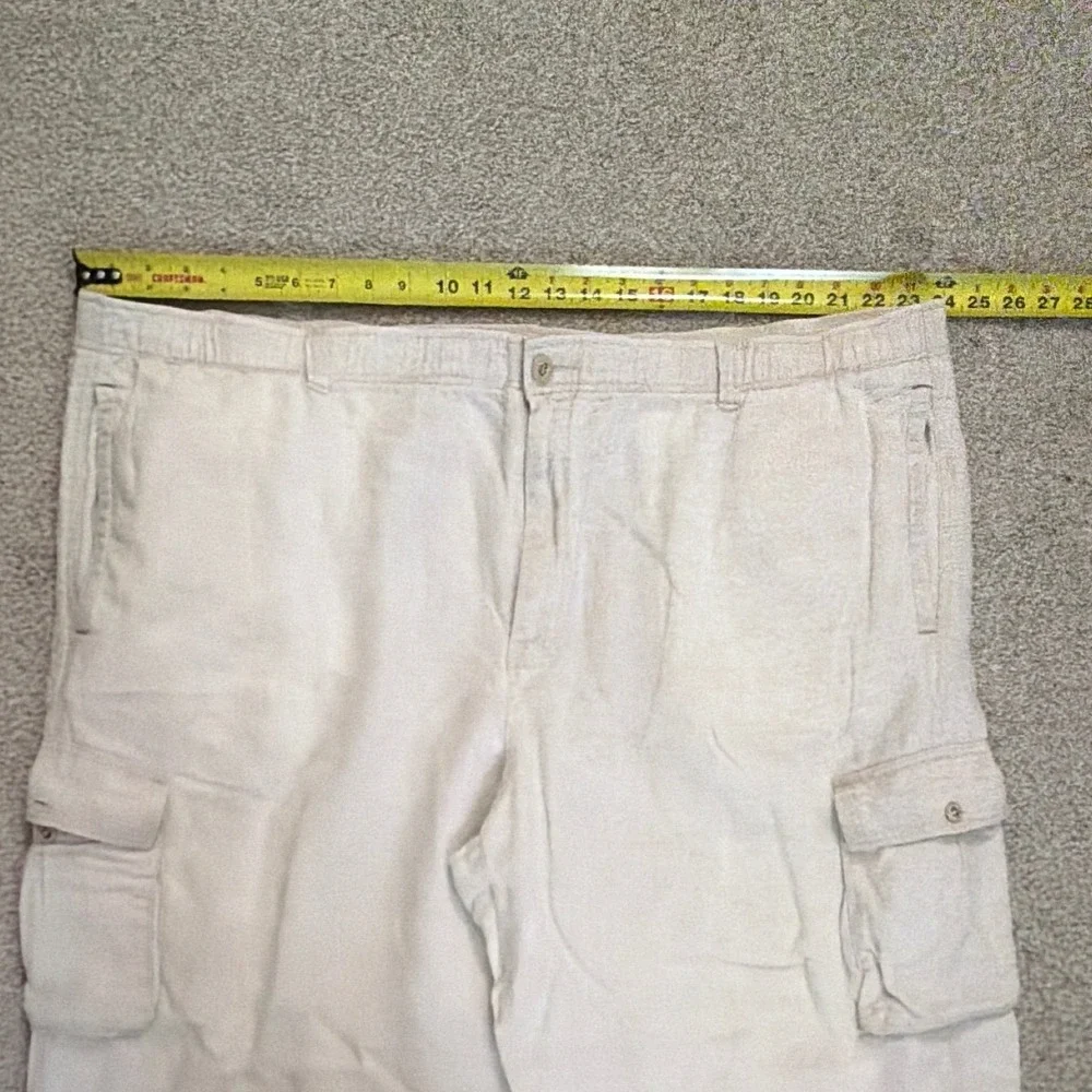 Tommy Bahama Relax Mens 2XB Beige 100% Linen Cargo Pants Elastic Waist Oatmeal